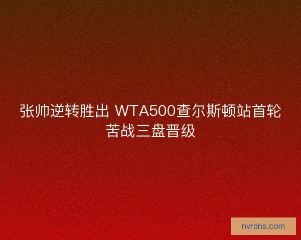 张帅逆转胜出 WTA500查尔斯顿站首轮苦战三盘晋级